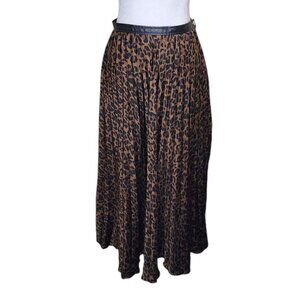 ZARA Animal Print Leopard Pleated Maxi Skirt Womens Size S Brown Princess